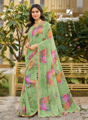 Pastel Green Digital Printed Georgette Saree By Laxmipati